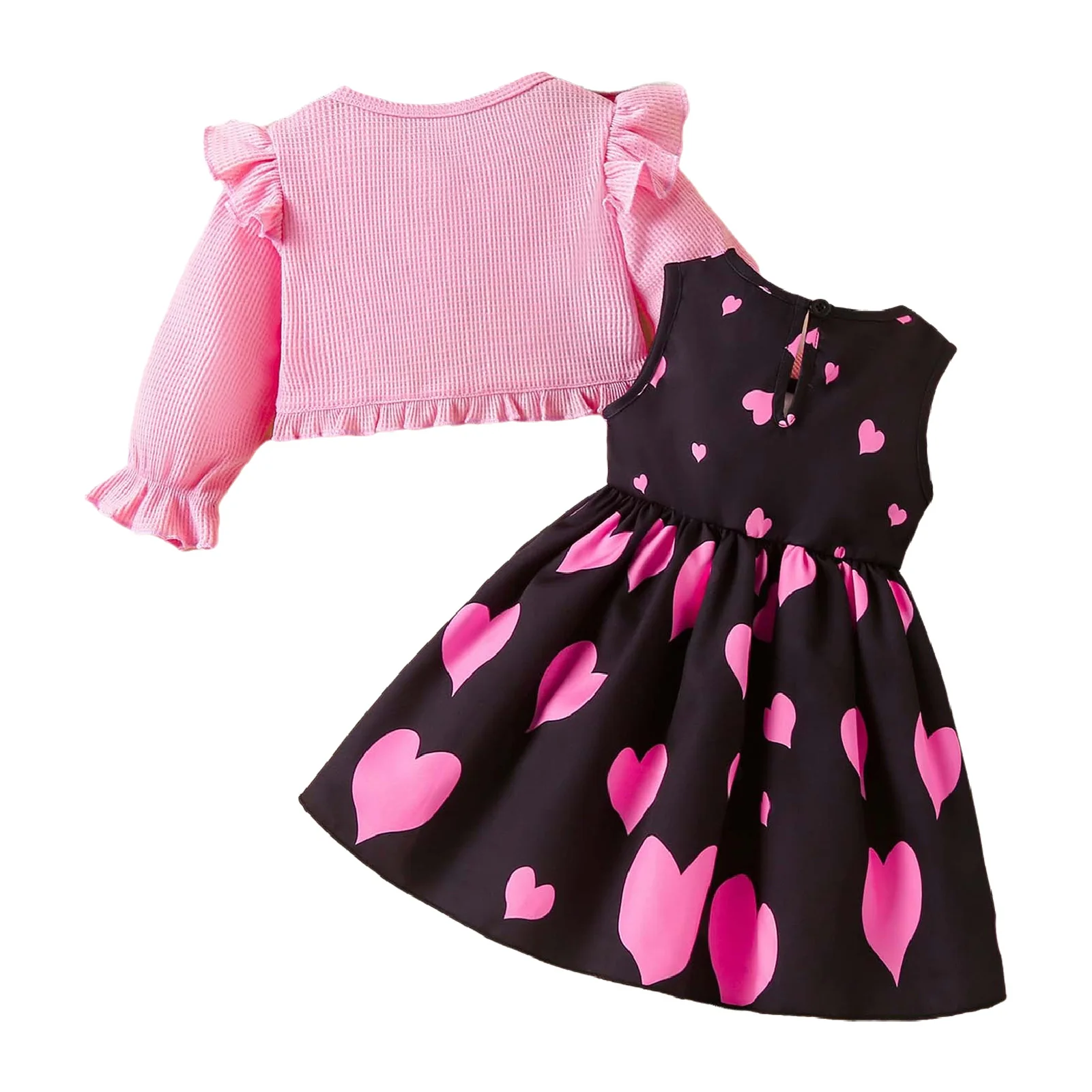 Kids Girls Long Sleeve Cardigan with Sleeveless Bowknot Floral Dress Spring Autumn Sweet Outfit for Birthday Party Photography