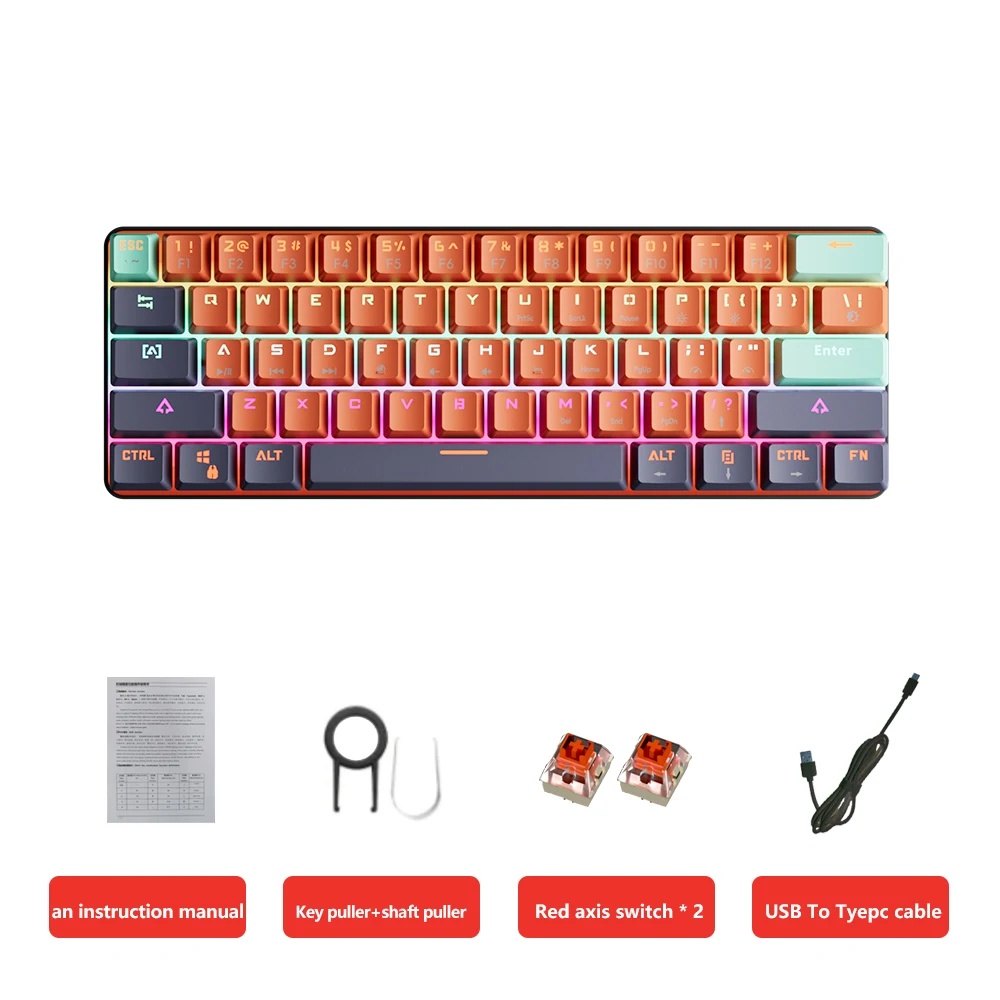 MUCAI MKA610 USB Mini Mechanical Gaming Wired Keyboard Red Switch 61 Key Gamer for Computer PC Laptop Detachable Cable