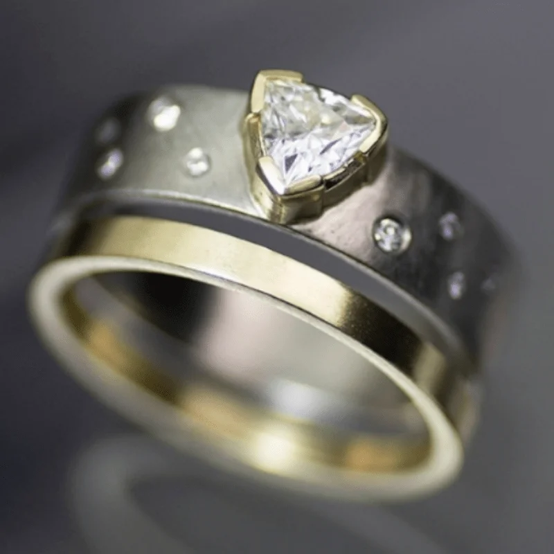 2-teiliges Damen-Ringset, Exquisites Mode-Ringset mit Zirkonia-Einlage, Kontrast-Doppelring, Schlichtes Elegantes Tägliches Schmuck-Accessoire