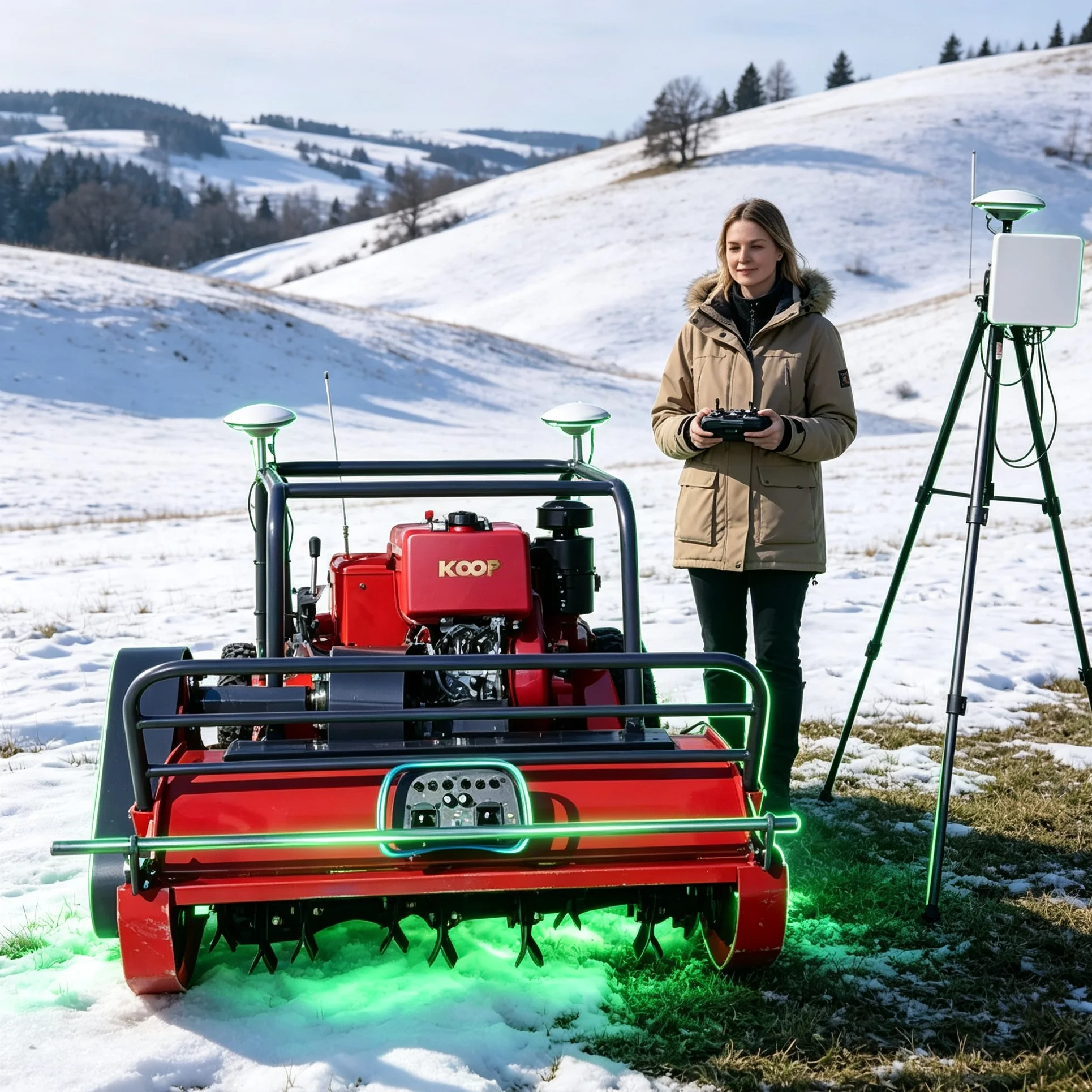 Customized 1200GPS Self‑Propelled Remote Red Lawn Mower, Safety Protection Sensor Built‑In For Outdoor Complex Scenarios