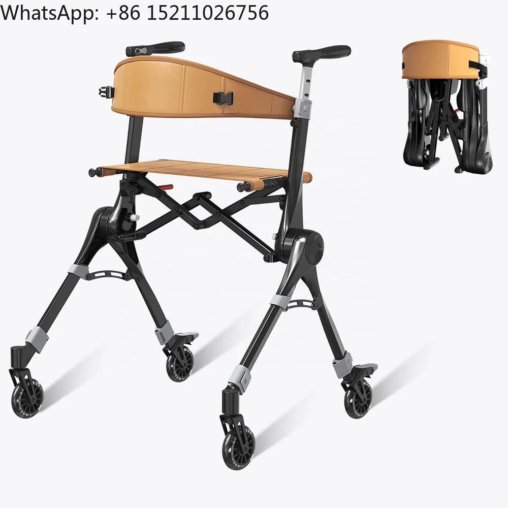 Luxury Magnesium Alloy Rollator Walker Carbon Fiber Handle 5.7kg Ultra Light Folding Seat Walker for Senior Travel