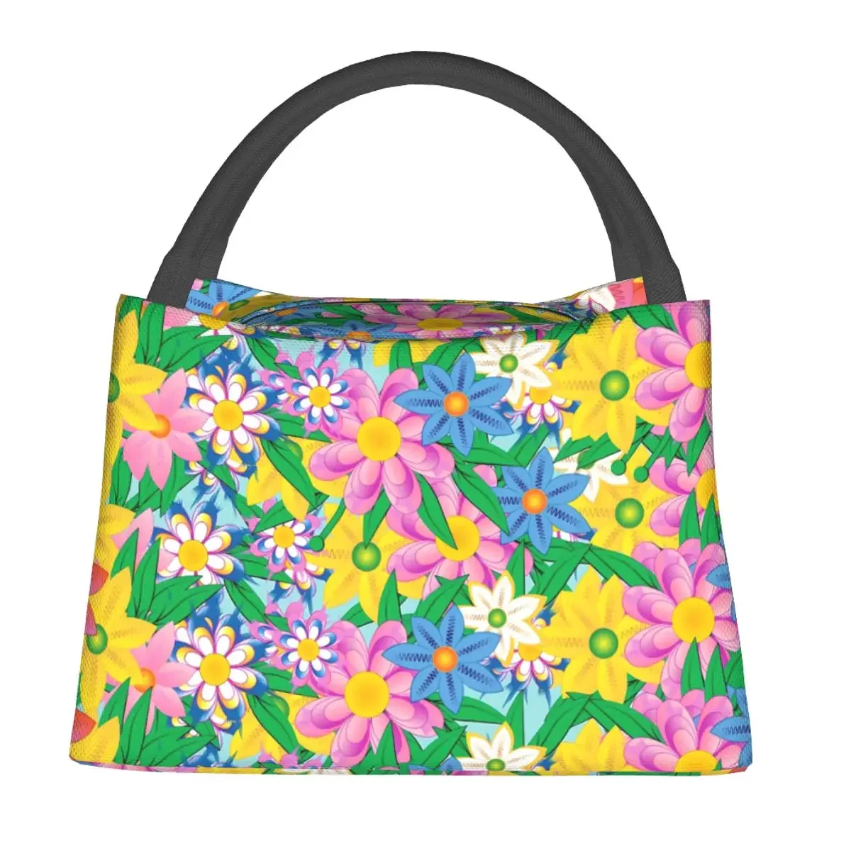 

Flower Power Print Lunch Bag Ditsy Floral Portable Zipper Lunch Box Office Print Cooler Bag Casual Oxford Tote Food Bags