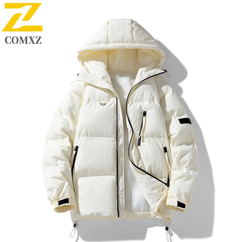 

COMXZ Мужская хлопковая куртка для альпинизма 2025 с капюшоном, уличная ветрозащитная теплая парка, однотонное легкое зимнее пальто для путешествий