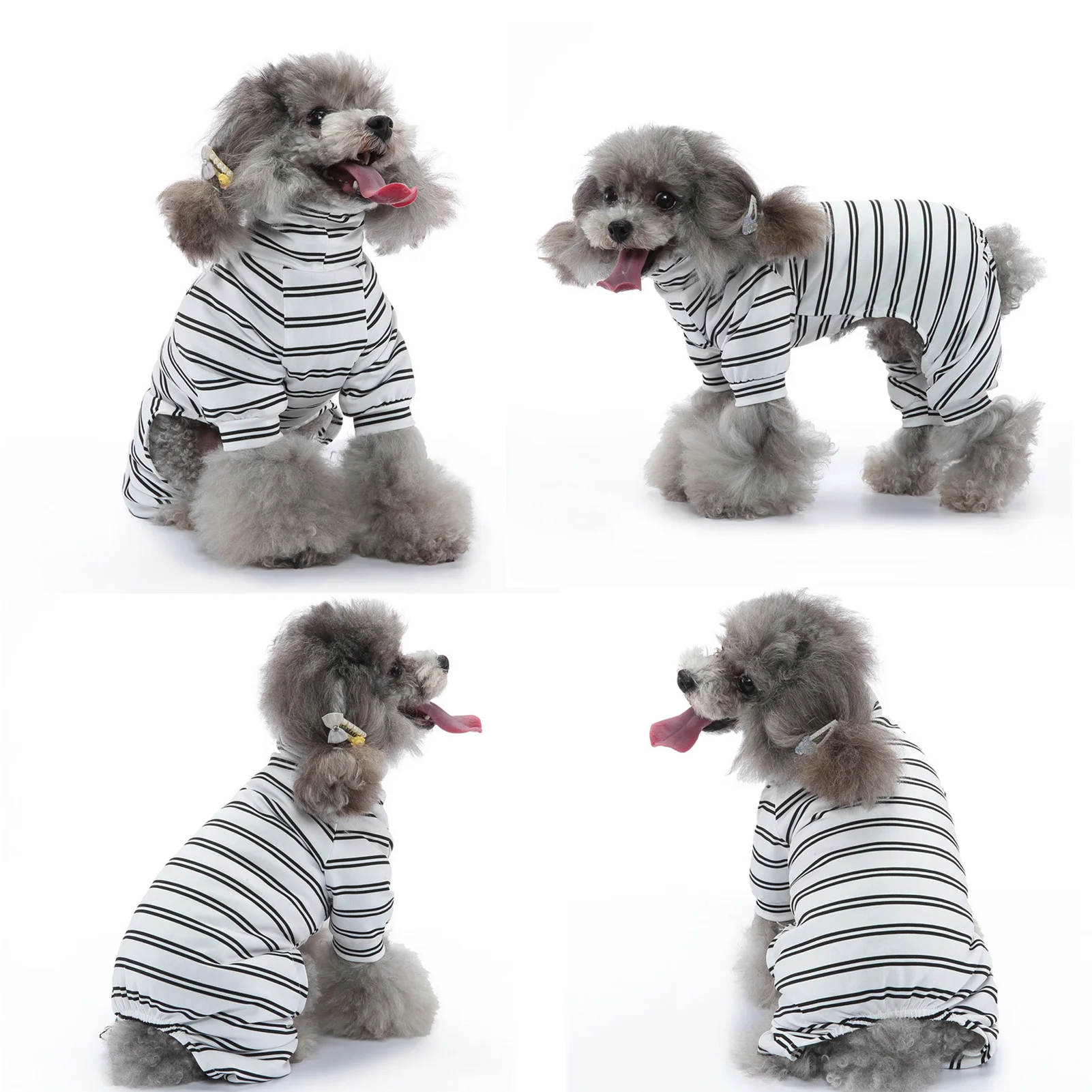 Striped Dog Pajamas Fashionable Cute Summer Thin 4 Legged High Collar Dog Jumpsuit For Indoor Outdoor