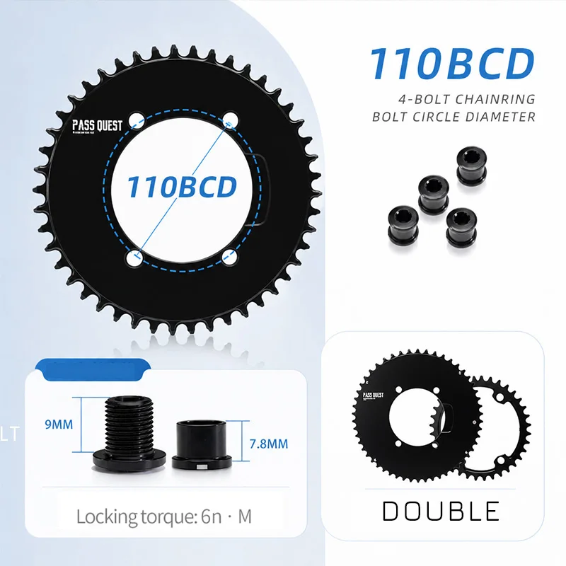 110 Bcd Chainring 4 Bolt for Thinkrider Power Meter 0mm Offset Aero Black 110bcd 46 33 50 34t 52 36t 53 39 54 40 Double Plate