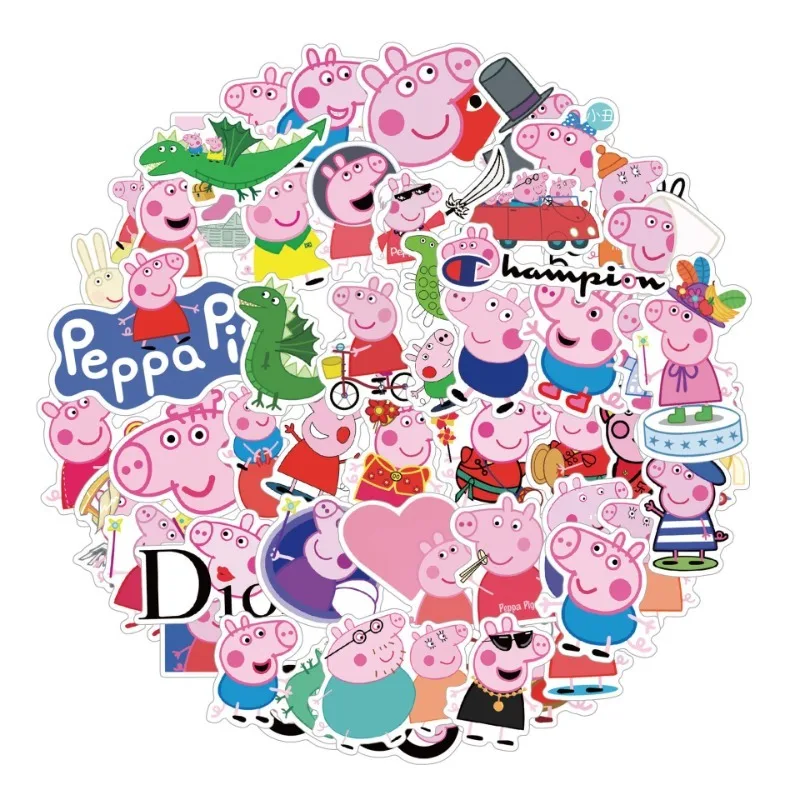 Cute Peppa Pig Cartoon Stickers Decals Kids DIY Scrapbook Laptop Water Bottle Phone Case Suitcase Graffiti Sticker Birthday Gift