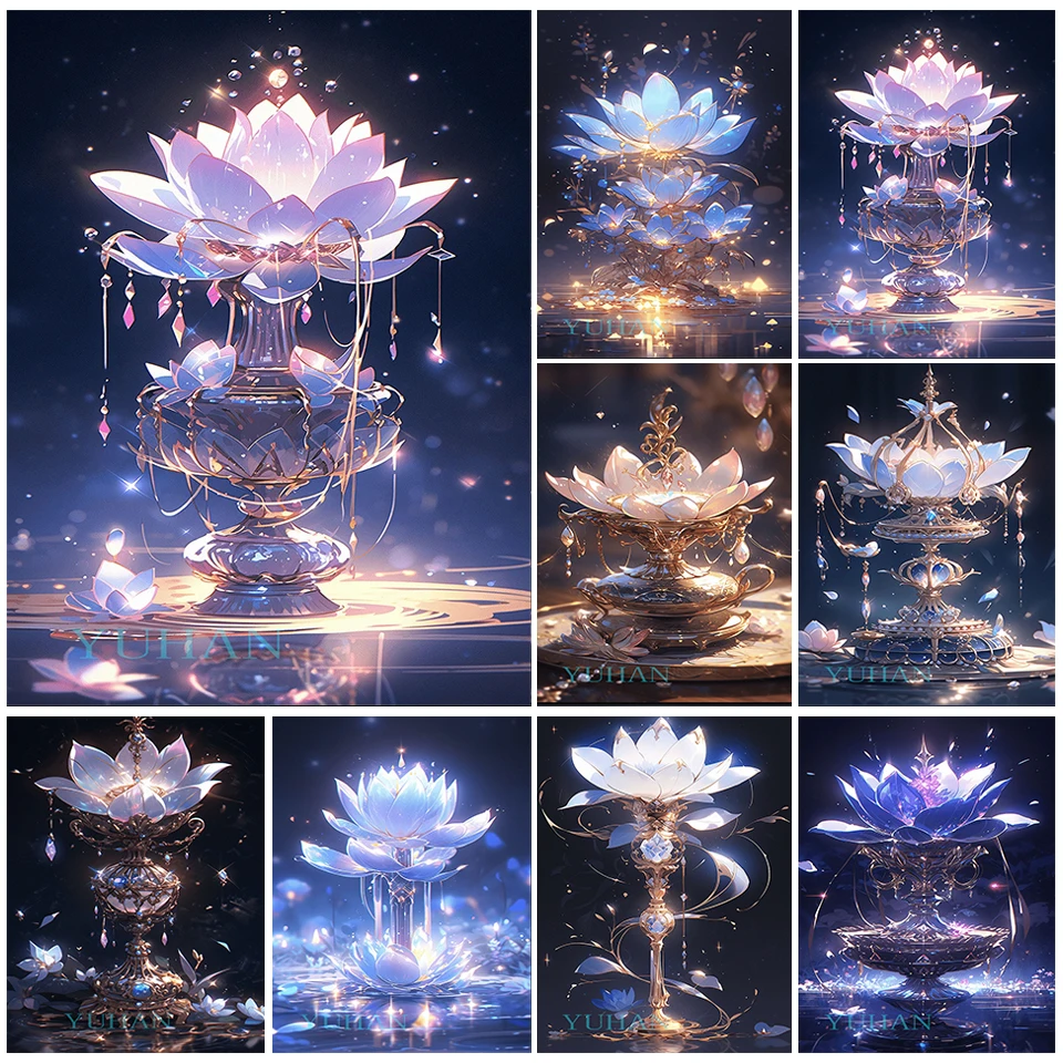 5D Po Lin Lamp Lotus Flower Diamond Painting Pendant Picture Diy Full Mosaic Diamond Embroidery Cross Stitch Kits Home Decor Art