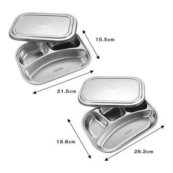 3/4 섹션 304 스테인레스 스틸 분할 디너 트레이, 점심 용기 음식 접시, 학교 수통 패스트 푸드 성인 도시락 상자 