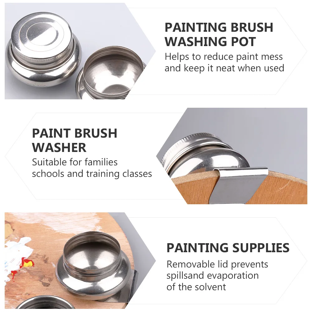 

Stainless Steel Brush Washing Pot Color Mixing Container Lid Brush Cleaner Painting Supplies Container Home School Training