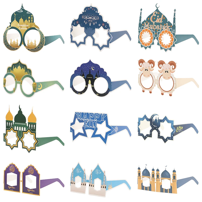 12 stücke EID Mubarak Papier Gläser Ramadan Dekorationen Für Haus Islamischen Muslimischen Party Liefert Photo Booth Requisiten Geschenke Eid Al adha