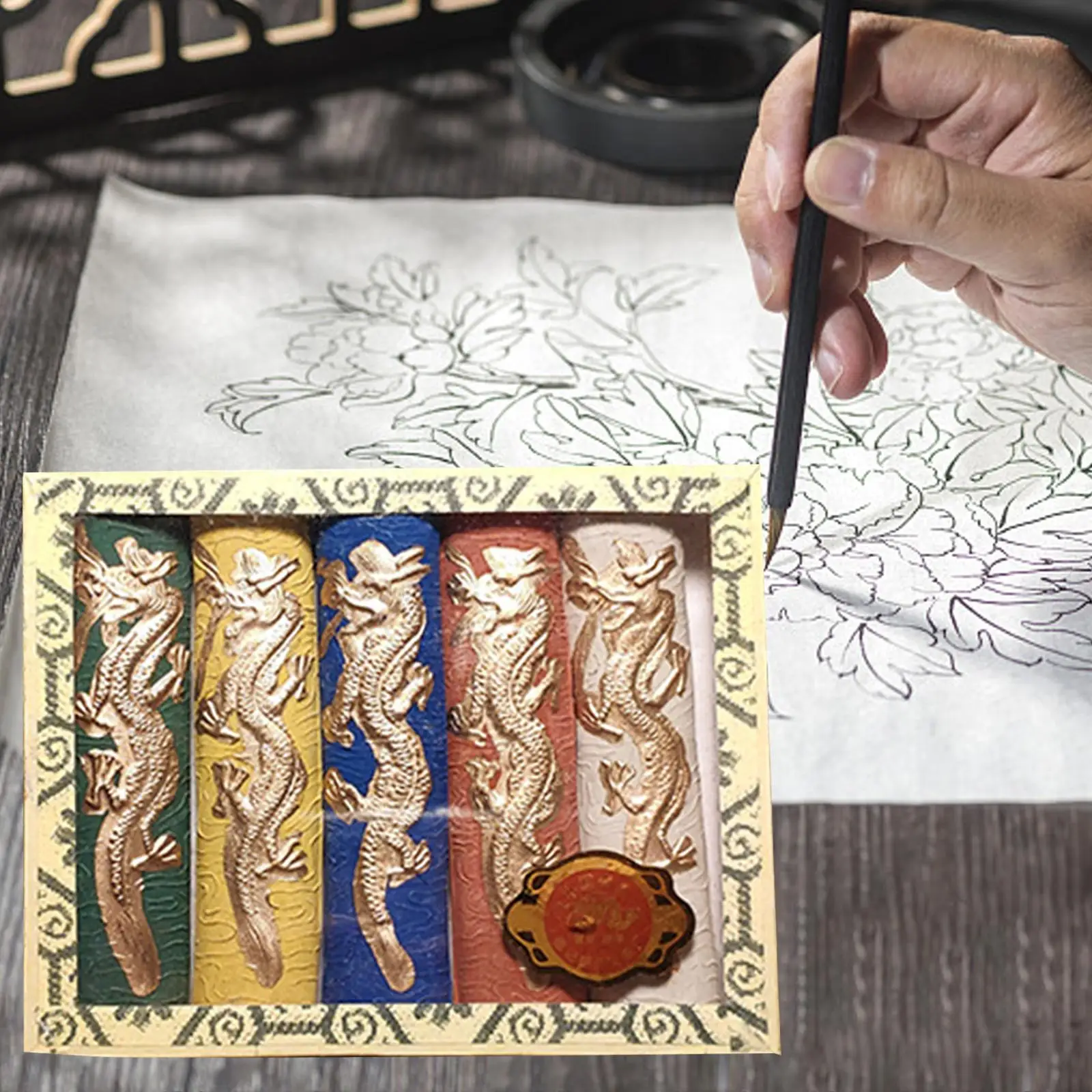 5Pcs Ink Block Handmade Pigment Ink Stick Set for Drawing Lettering Coloring