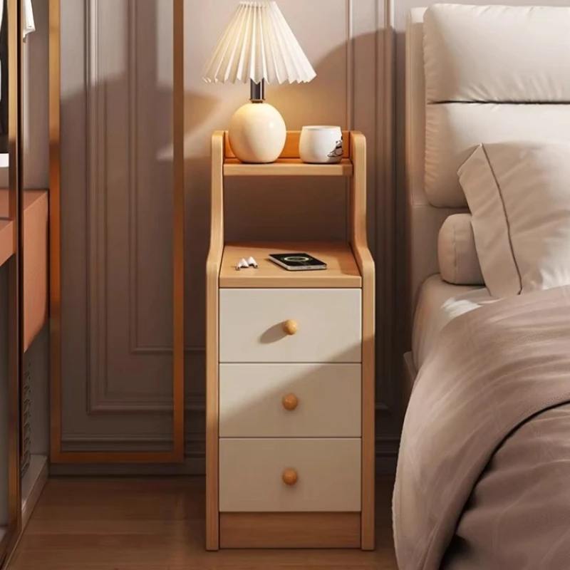 Bedside Shelf Household Bedroom Narrow-sided Bedside Storage Shelf Cabinet Cream Style Furniture