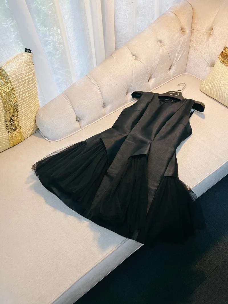 French Sle High Waist A-Line Skirt Dr Polyester S Satin Skin-Friendly Fabric Bla Bouffant Tulle ting Birthday Dr