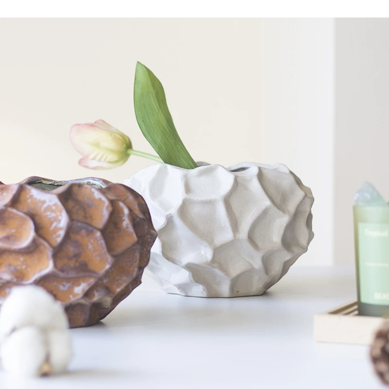 Retro Irregular Ceramic Vase Desktop Decoration Flower Ware Arrangement Gardening Home