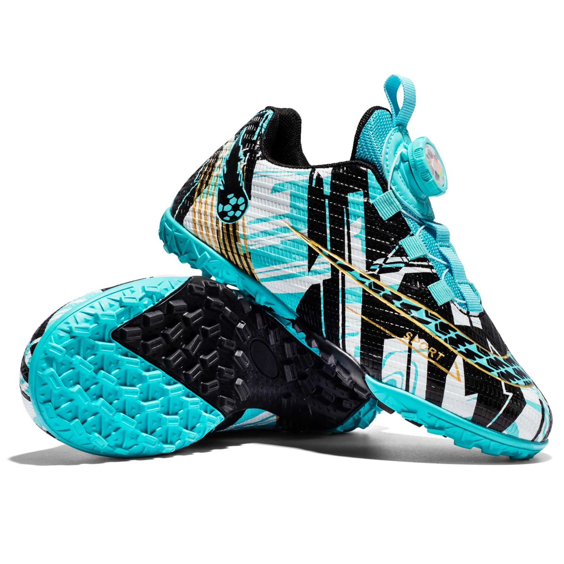 

Rotating Automatic Buckle Elastic Soccer Shoes, Kids Firm Ground Football Shoes, Youth Football Cleats Comfort 28-39