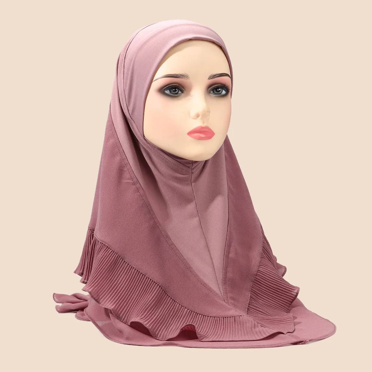 Muslim Hijab Middle Eastern Women's Turban Arabic Scarf Solid Color Multi-Color Crystal Linen Double Layer Chiffon Hijab Hat