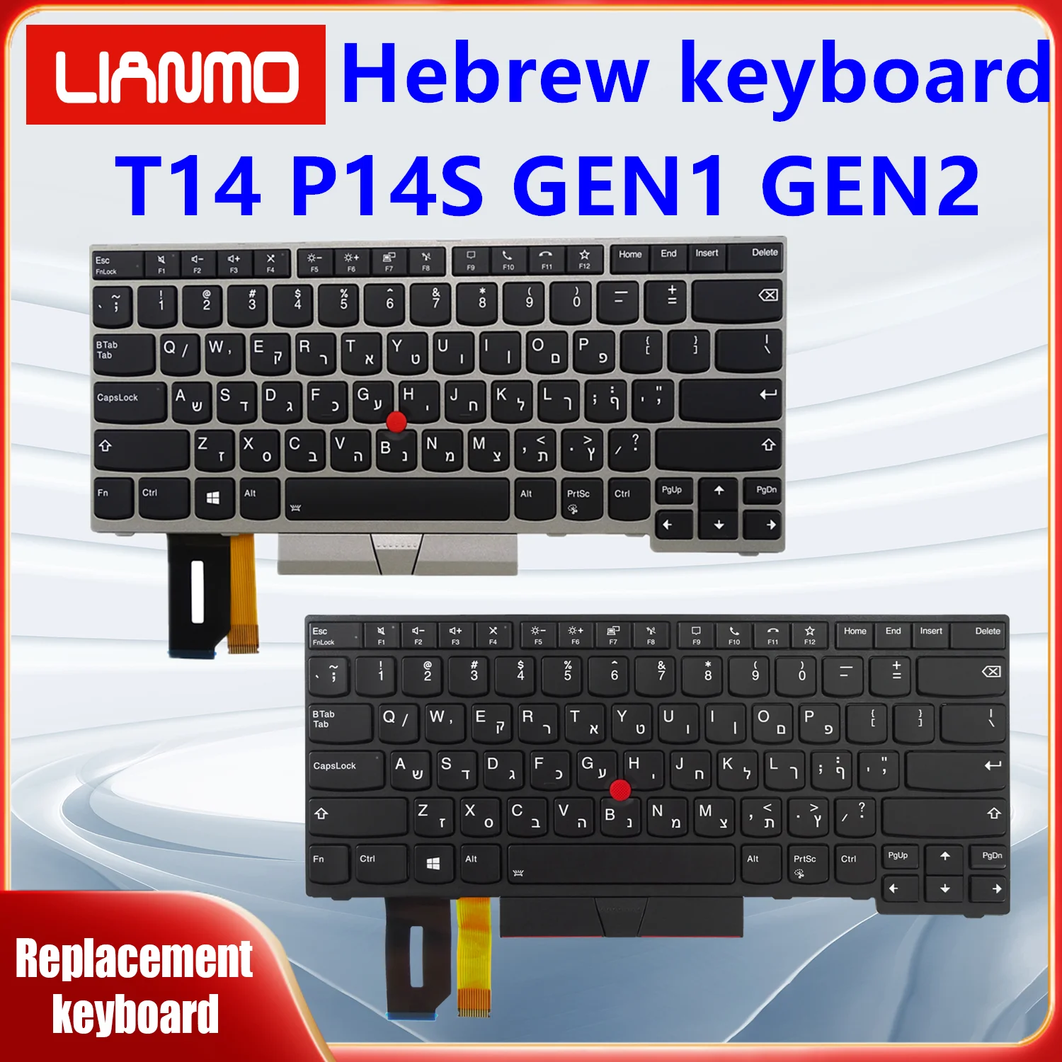 Ивритская клавиатура для ноутбука, подходящая для Lenovo ThinkPad T14 GEN1 GEN2 P14S GEN1 GEN2, серебристая, черная клавиатура с подсветкой