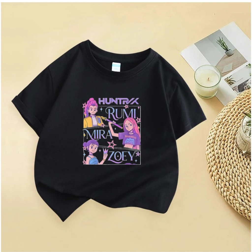 سلسلة المبيعات الساخنة ملابس رياضية للأطفال الصغار من Huntrix تي شيرت Rumi Mira Zoey للفتيات مطبوع بأكمام قصيرة تي شيرت متنوع ملابس أطفال #3