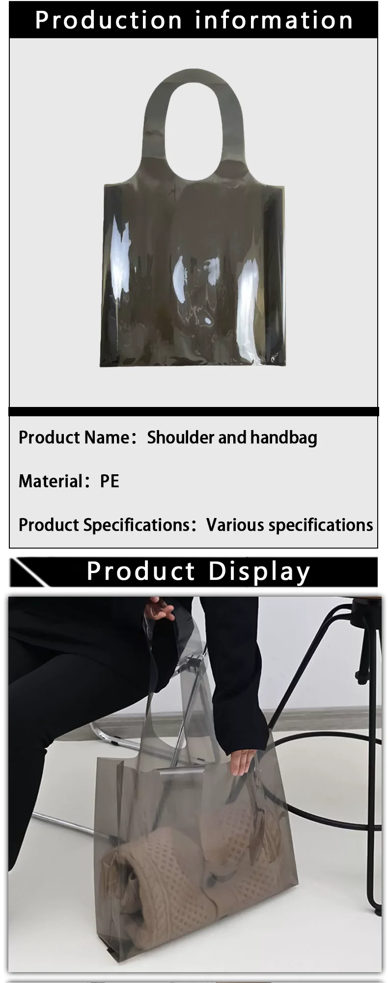 10 Stück Transparente Einkaufstaschen für Bekleidungsgeschäfte, Plastik-Geschenk- und Einkaufstaschen für Damenkleidung, Anpassbares Logo – Detail 2