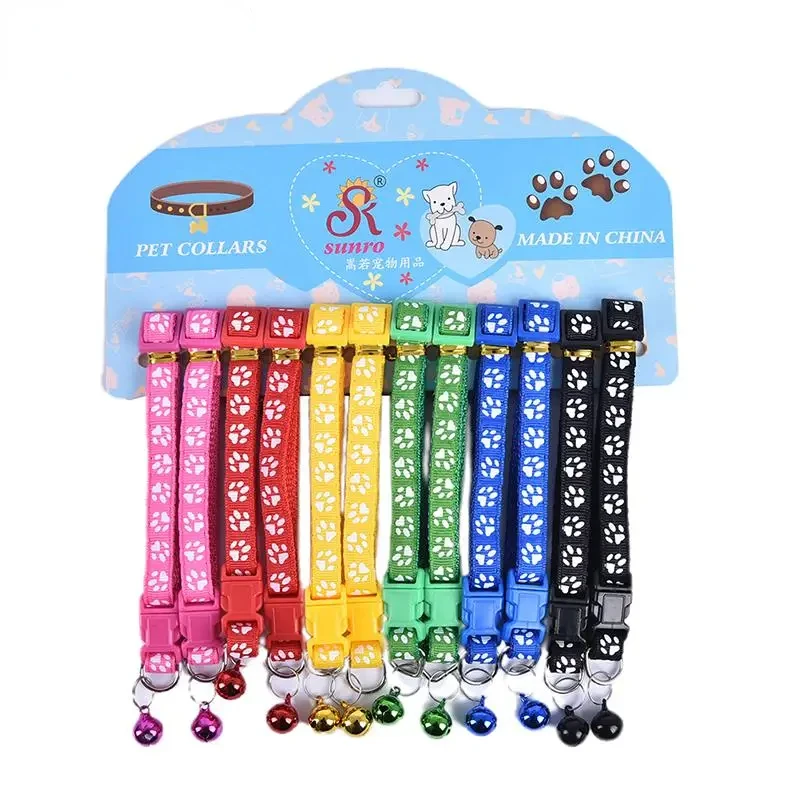 

12Pcs Adjustable Pet Collars Cute Cat Collar With Bell Kitten Safety Collar Necklace Colorful Chihuahua Cats Dogs Dog tag Pets