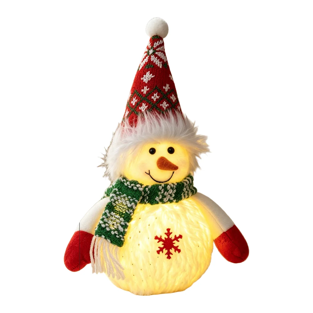 Plush Snowman Ornament with Energy Efficient Warm LED Lights for Indoor Seasonal For Home and Commercial Display