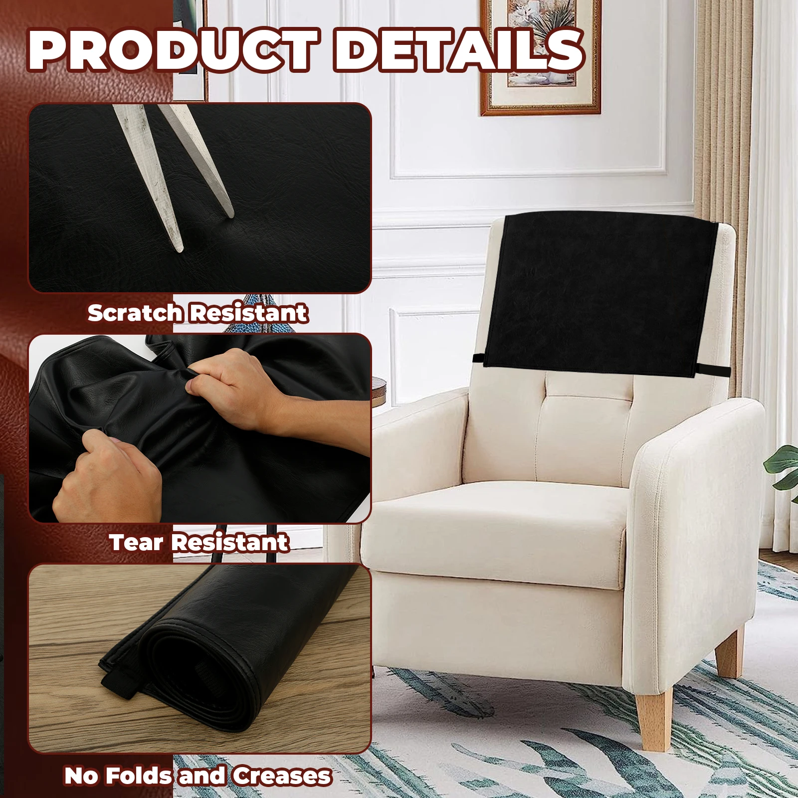 Recliner Headrest Protector Faux Leather Recliner Sofa Headrest Cover Waterproof Anti Cat Scratching Sofa Couch Protective Mat - view 4