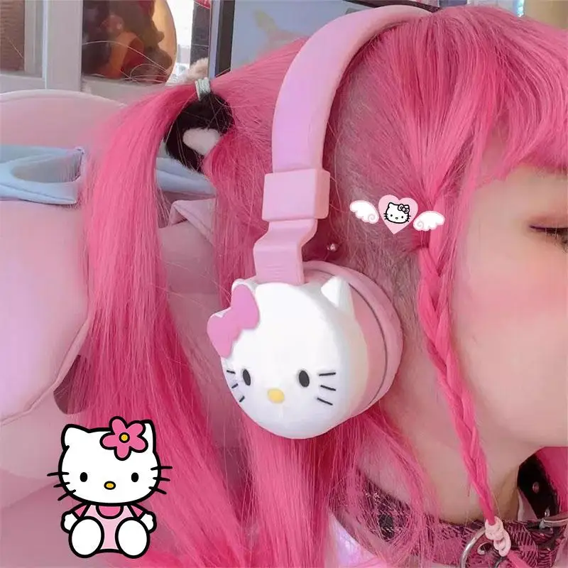 

Sanrios Hello Kittys Bluetooth Headphone Wireless Headsets Cute Melody Kuromi Computer Mobile Game Headphones Foldable Girl Gift
