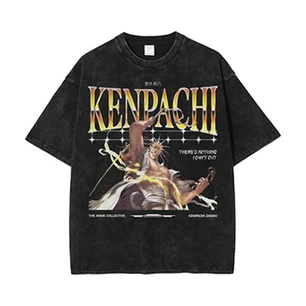 Camiseta de Anime BLEACH Zaraki Kenpachi 2026, Camiseta Vintage Lavada de Gran Tamaño para Hombre, Ropa de Verano, Camisetas de Manga Corta de Algodón