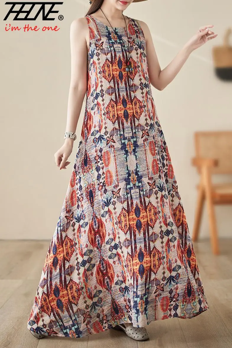 Vestidos De Mujer Oversized Bohemian New Summer Tank Dress for Women Robe Maxi Long Holiday Beach Floral Print Casual Dresses