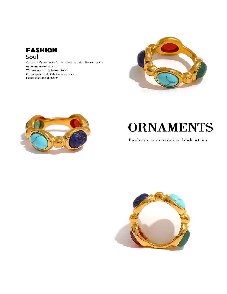 Yhpup Edelstahl Bunter Naturstein Achat Guss Vintage Charm Ring Mode 316l Schmuck für Frauen Strukturiertes Geschenk – Detail 7