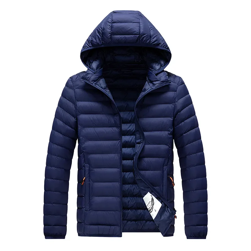Autumn Winter Men's Clothes Trend Hooded Cotton Coat Warm Zipper Windproof Cotton-padded Jacket Parkas Light Thin Outerwear New
