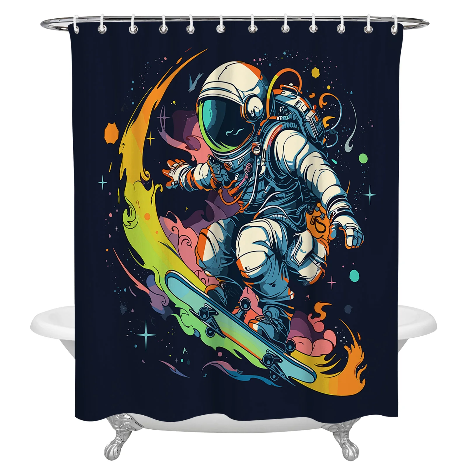 Sporty Astronaut Skateboard Shower Curtains Waterproof Bath Curtains Home Decor Modern Luxury Bathroom Curtain