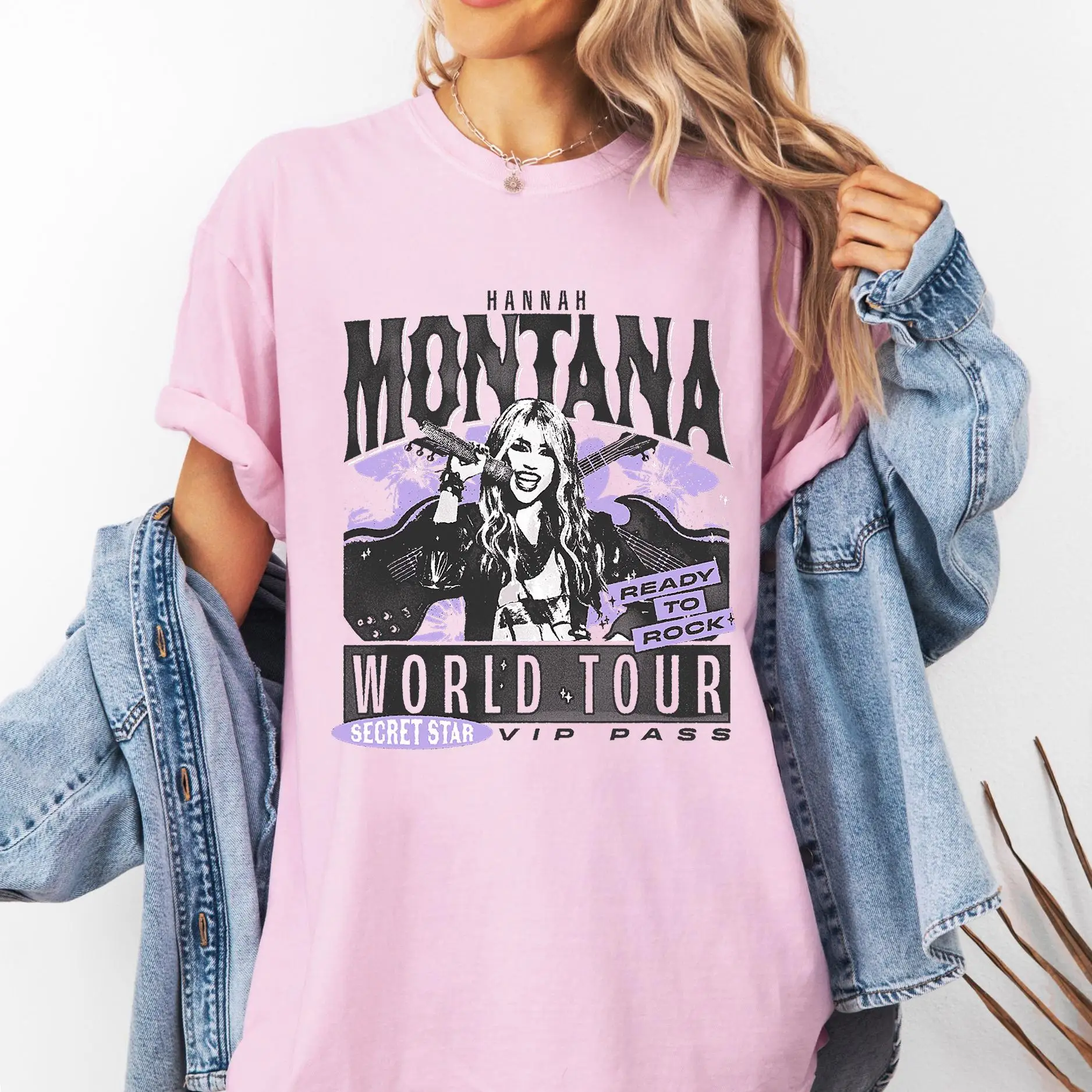T-shirts sur le thème Disney Hannah Montana World Tour "Ready To Rock", T-shirts pour fans, T-shirts Disney pour hommes et femmes