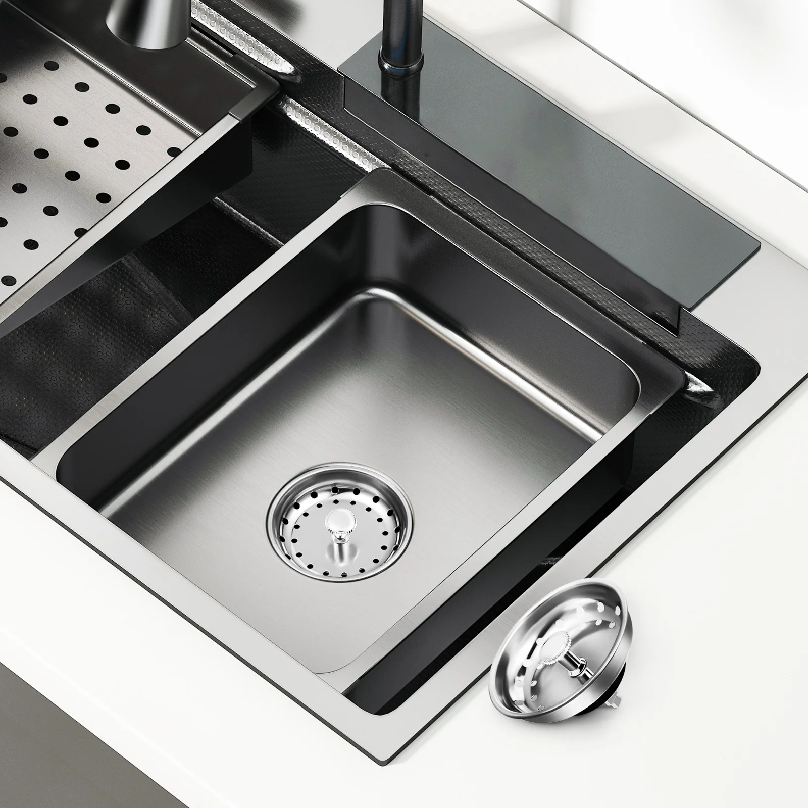 

2pcs Strainer Basket For Kitchen Sink Drain Filter Stopper Metal Build Textured Knob 2-In-1 Drain Catcher Hair Trap Sink