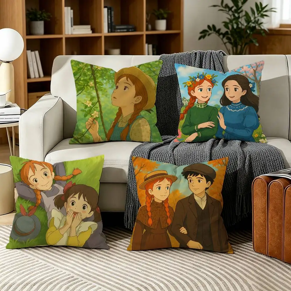 A-Anne of Green Gables Cartoon Pillow Case for Sofa Living Room Home office Decor Protective Cover