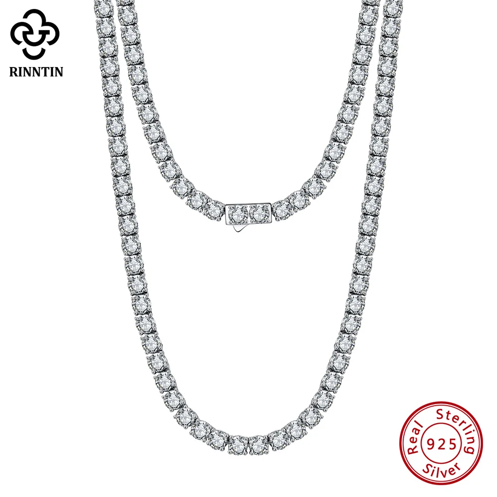 sterling silver brilhante colar de tenis para mulheres claro cubic zirconia cadeia de pescoco joias deliciosas mm sc73 rinntin 925 01