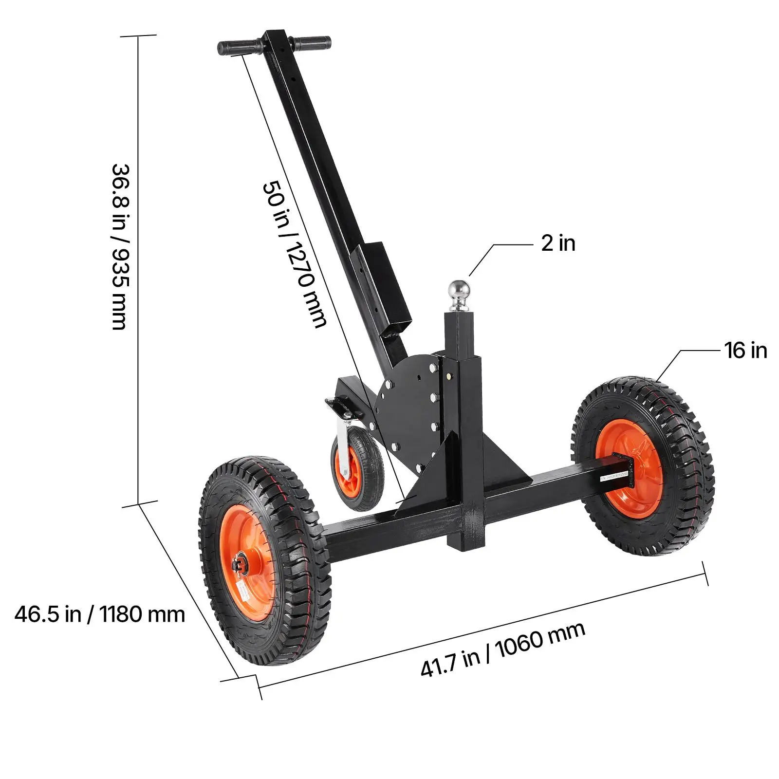 Heavy-Duty Trailer Dolly, 1500lbs Tongue Weight Capacity, 2 in 1 Trailer Mover with 2 in Ball, 16 in Pneumatic Tires and Universal Wheel, Portable Tow Dolly for Moving Car RV Trailer