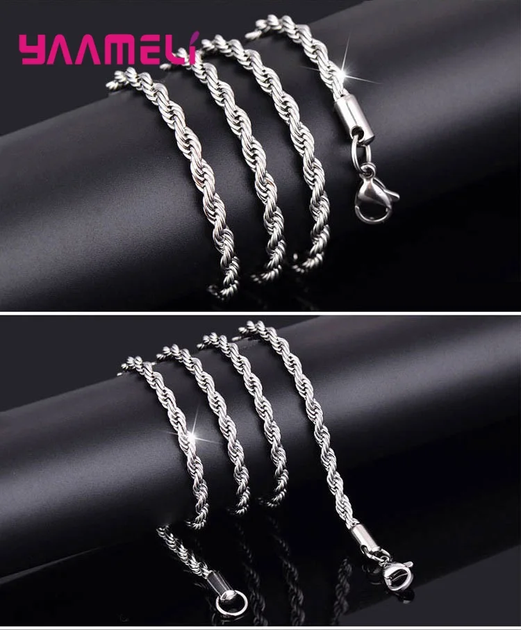 Top Sale Real Pure 925 Sterling Silver Necklace Jewelry Chain for Men Women 2MM 3MM 4MM Width Twisted Rope with Lobster Clasps view 6