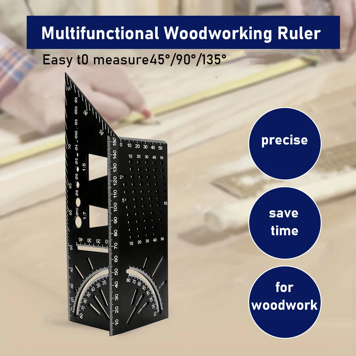 Aluminum Alloy Woodworking Square Size Measure Ruler - 3D Mitre Angle Measuring Template Tool - Carpenter's Layout Ruler Gauge