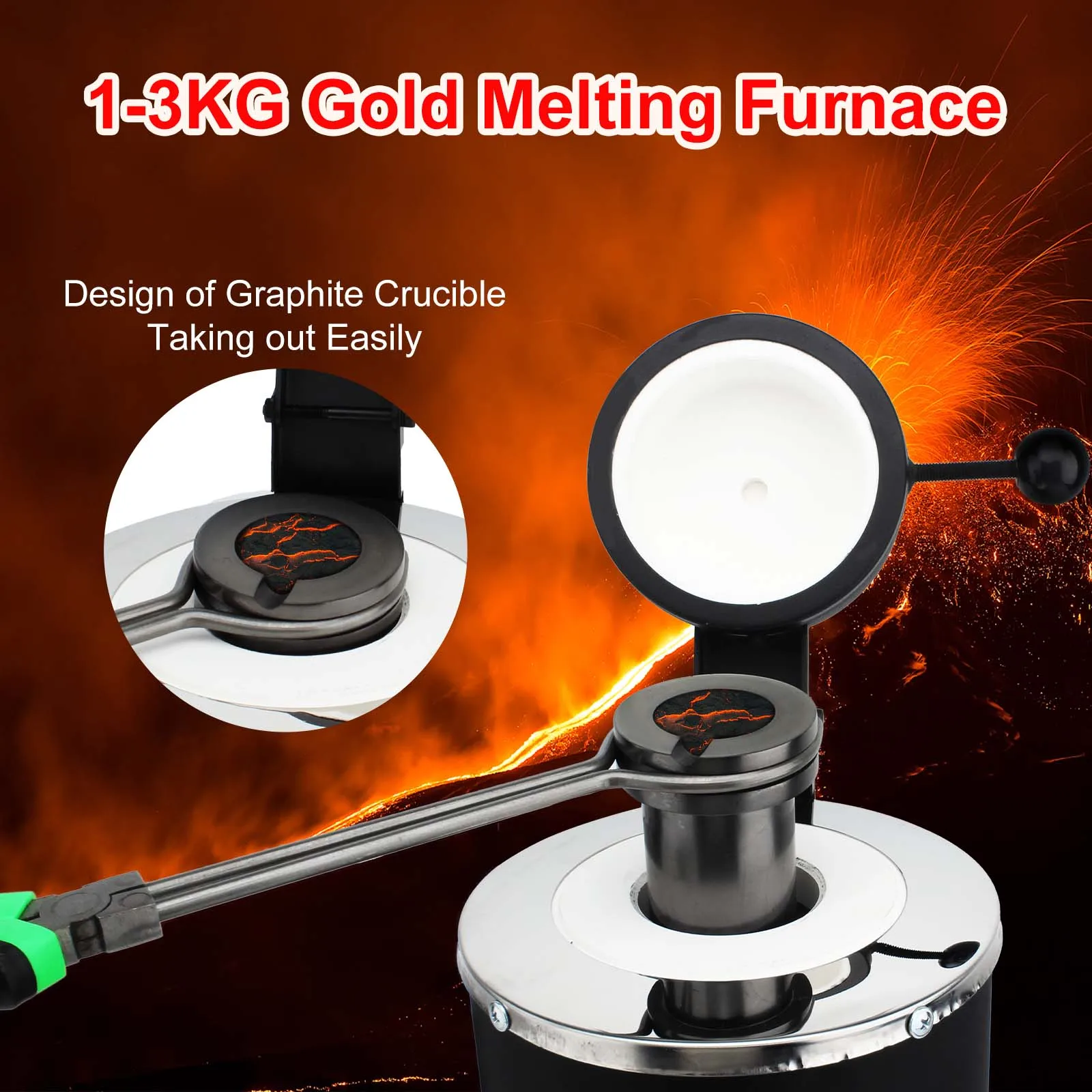 3kg 1400w Small Electric Digital Melting Machine with Crucible  Silver Copper Aluminum Jewelry Gold Melt Furnace