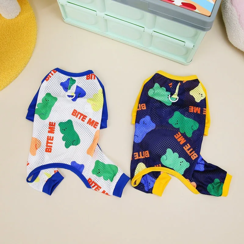 

2024 New Dog Mesh Bodysuit Spring Summer Anti-mosquito Puppy Clothing Cartoon Full Print Teddy Yorkshire Four Legs Clothes