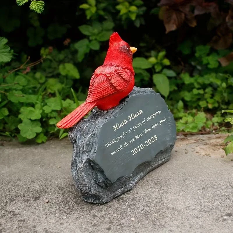 Gray Resin Pattern Handmade Hand-painted Cardinal Custom Commemorative Plaque Engraved Realistic Bird Memorial Pet Item Suitable