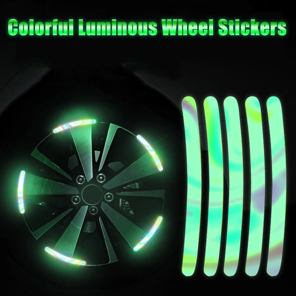 20Pcs Luminous Car Wheel Hub Sticker High Reflective Stripe Tape for Motorcycle Car Night Driving Safety Universal Sticke Cover