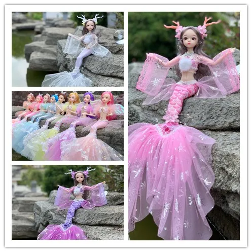 

New Fashion 30 Cm Bjd Doll 13 Joint Movable 1/6 Wedding Mermaid Doll 3D Eye Clothes Detachable Dress-up Toy Girl Birthday Gift