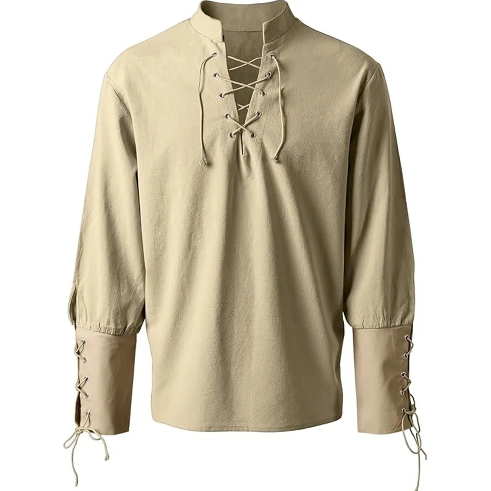 

Medieval Pirate Shirt for Men Gothic Poet Blouse Lace-Up Frill Sleeve Cosplay LARP