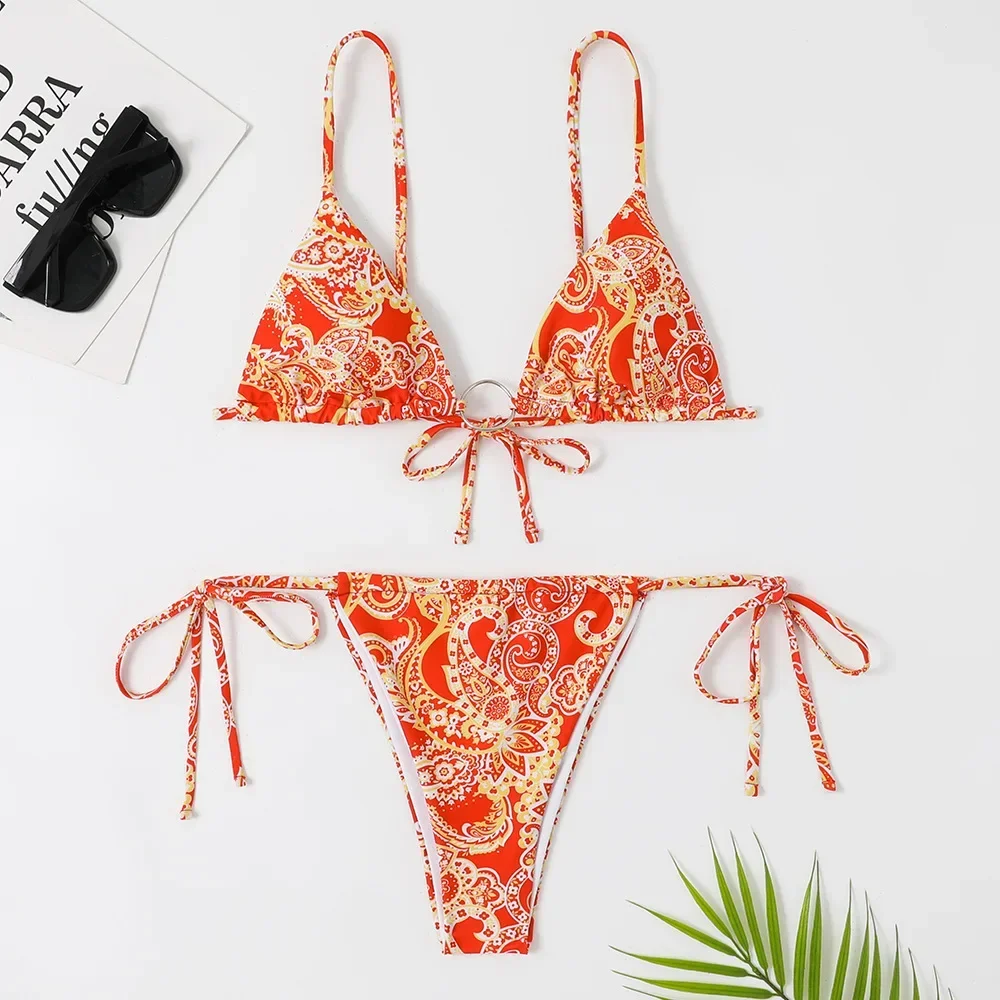 

Sexy Floral Print Micro Thong Bikinis Sets Swimsuit Women String Halter Swimwear Bathing Suit Triangle Bikini Mujer Biquinis