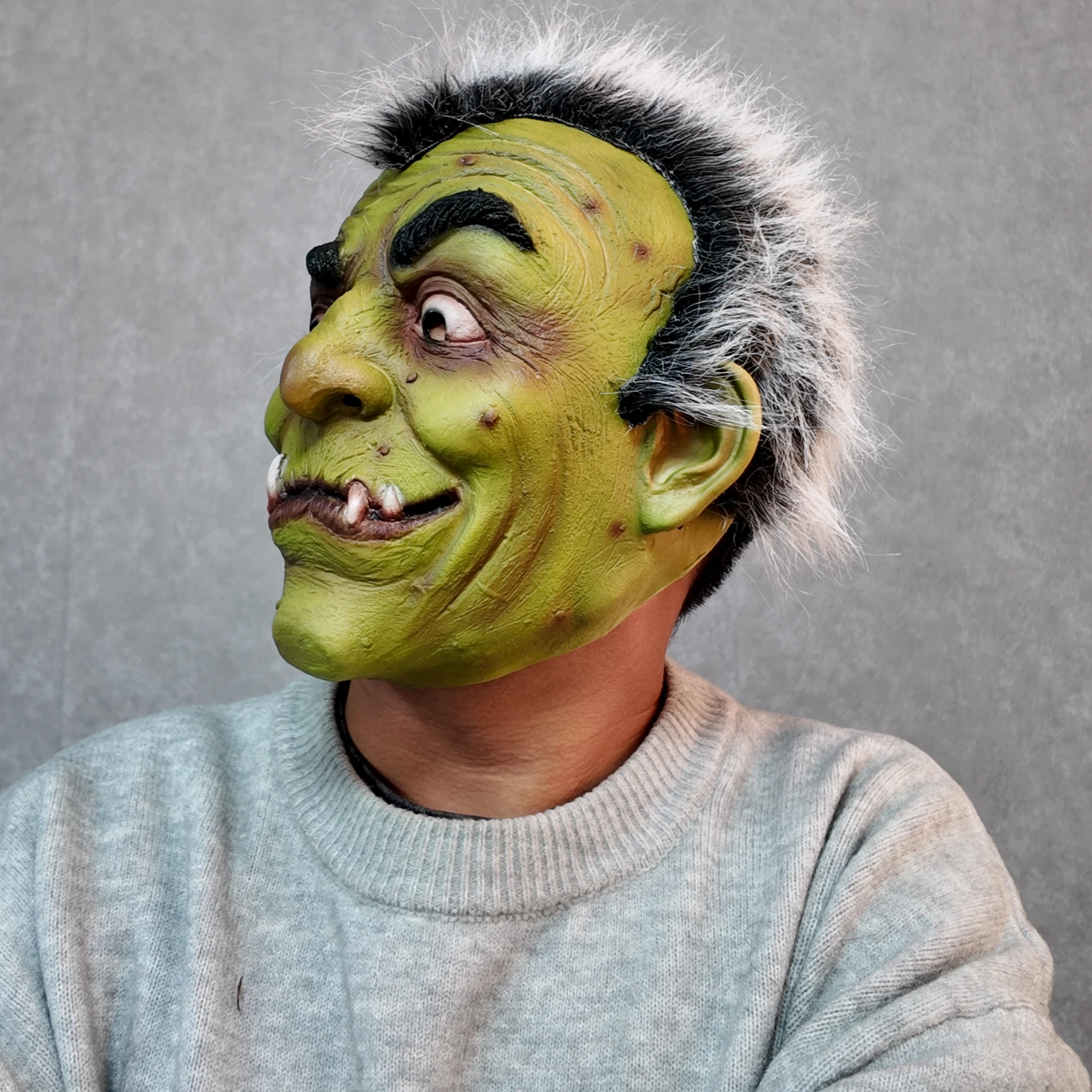 قناع رعب مونستر من اللاتكس مع شعر لحفلات الهالوين |   قناع وجه أخضر مخيف للبالغين |   الدعامة زي مخيف