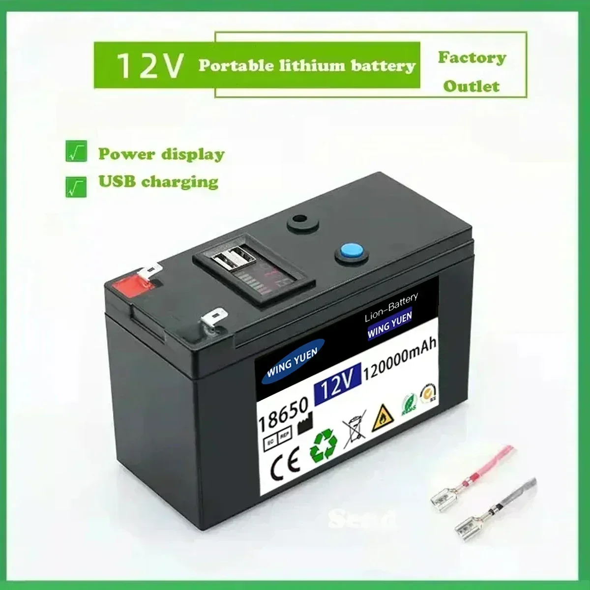 12V Battery 120Ah 18650 lithium battery pack Rechargeable battery for solar energy electric vehicle battery+12.6v3A charger