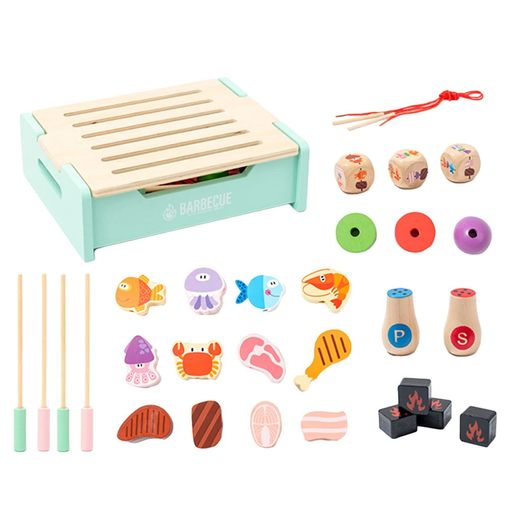 

Wooden BBQ Grill Toy Kids Pretend Play Kitchen Set Material Educational Toy Child Development Skills Parent Child