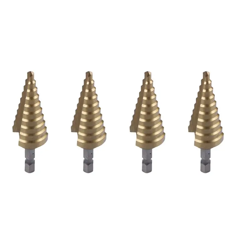 

AT05-4Pcs 4-22MM HSS 4241 Hex Titanium Cone Drill Bit Hole Cutter For Sheet Metal